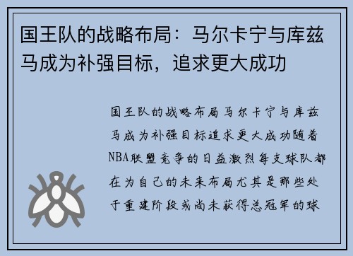 国王队的战略布局：马尔卡宁与库兹马成为补强目标，追求更大成功