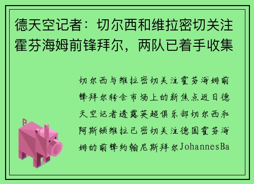 德天空记者：切尔西和维拉密切关注霍芬海姆前锋拜尔，两队已着手收集转会信息