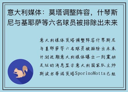 意大利媒体：莫塔调整阵容，什琴斯尼与基耶萨等六名球员被排除出未来计划