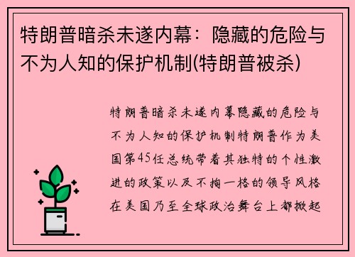 特朗普暗杀未遂内幕：隐藏的危险与不为人知的保护机制(特朗普被杀)